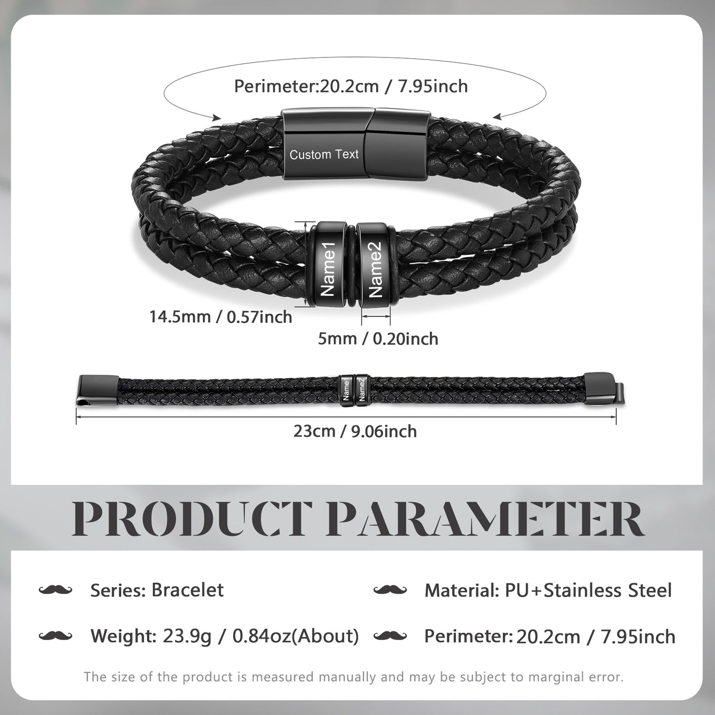 Custom Leather Bracelet For Men - Personalised Men's Leather Bracelet....