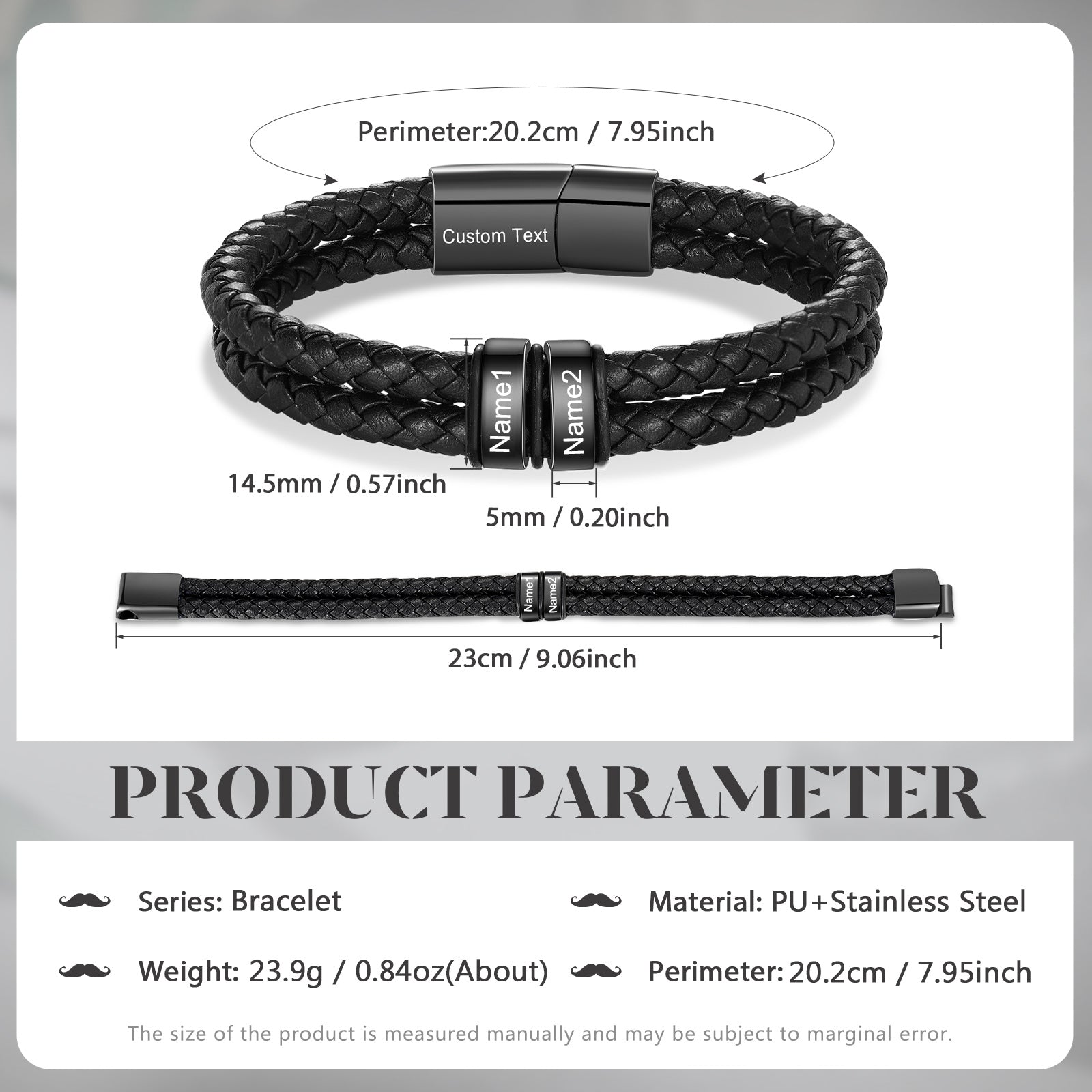 Custom Leather Bracelet For Men - Personalised Men's Leather Bracelet....