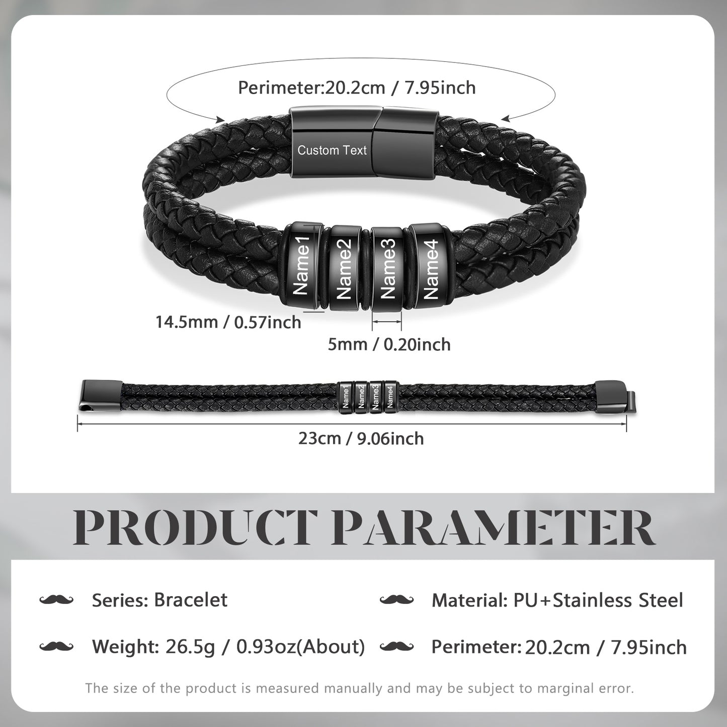 Custom Leather Bracelet For Men - Personalised Men's Leather Bracelet,