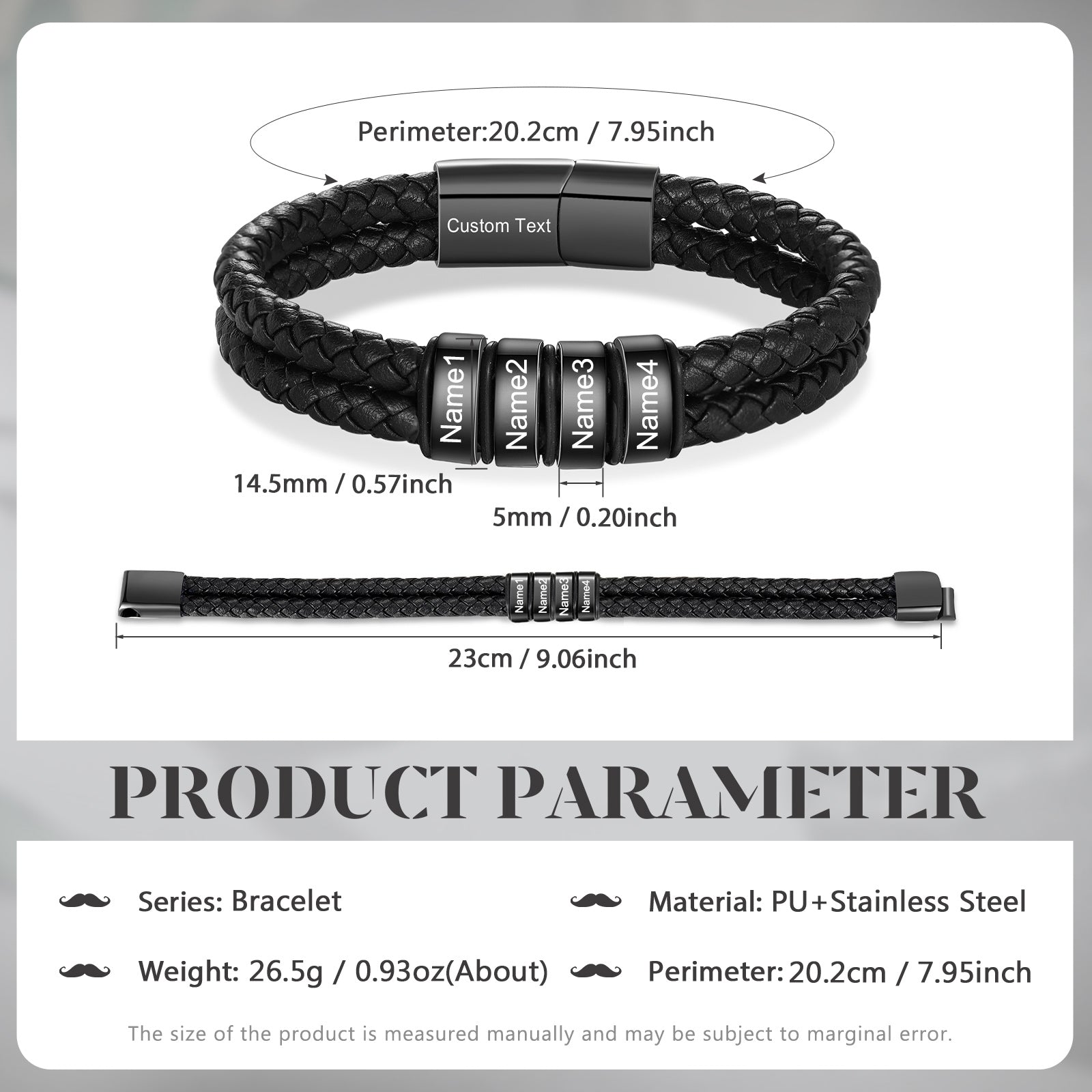 Custom Leather Bracelet For Men - Personalised Men's Leather Bracelet,