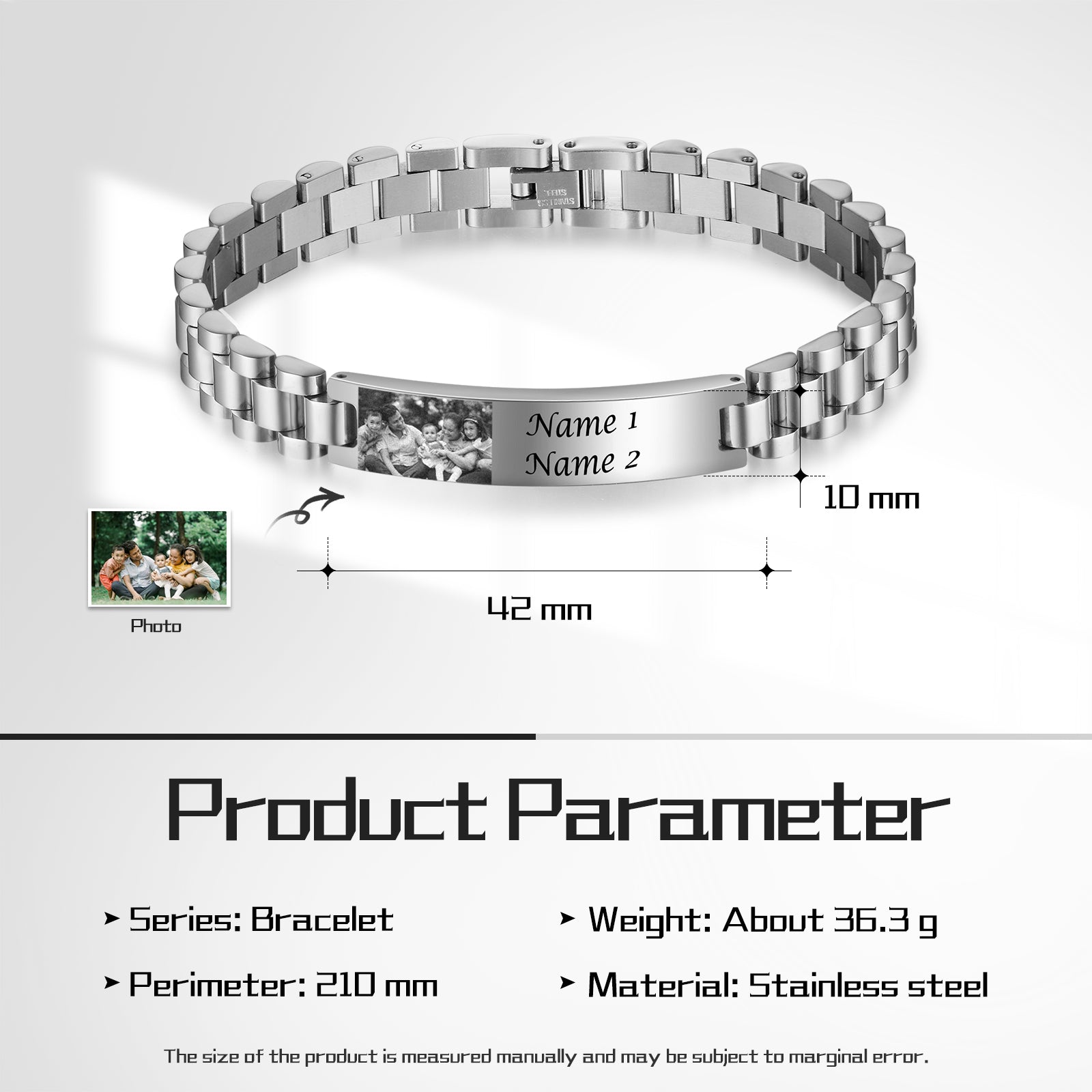 Custom engraved men’s bracelet with photo insert