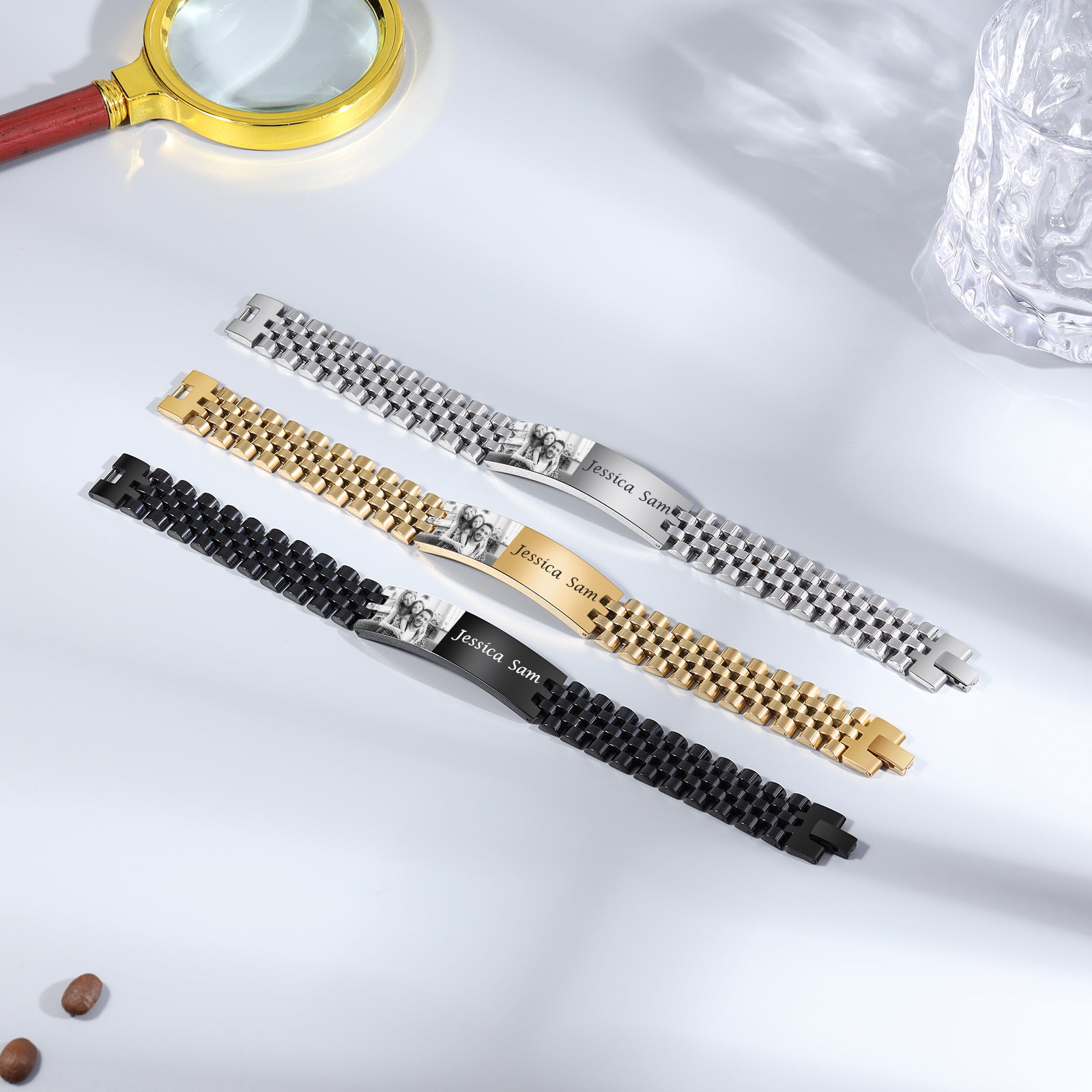 Custom engraved photo bracelet for men