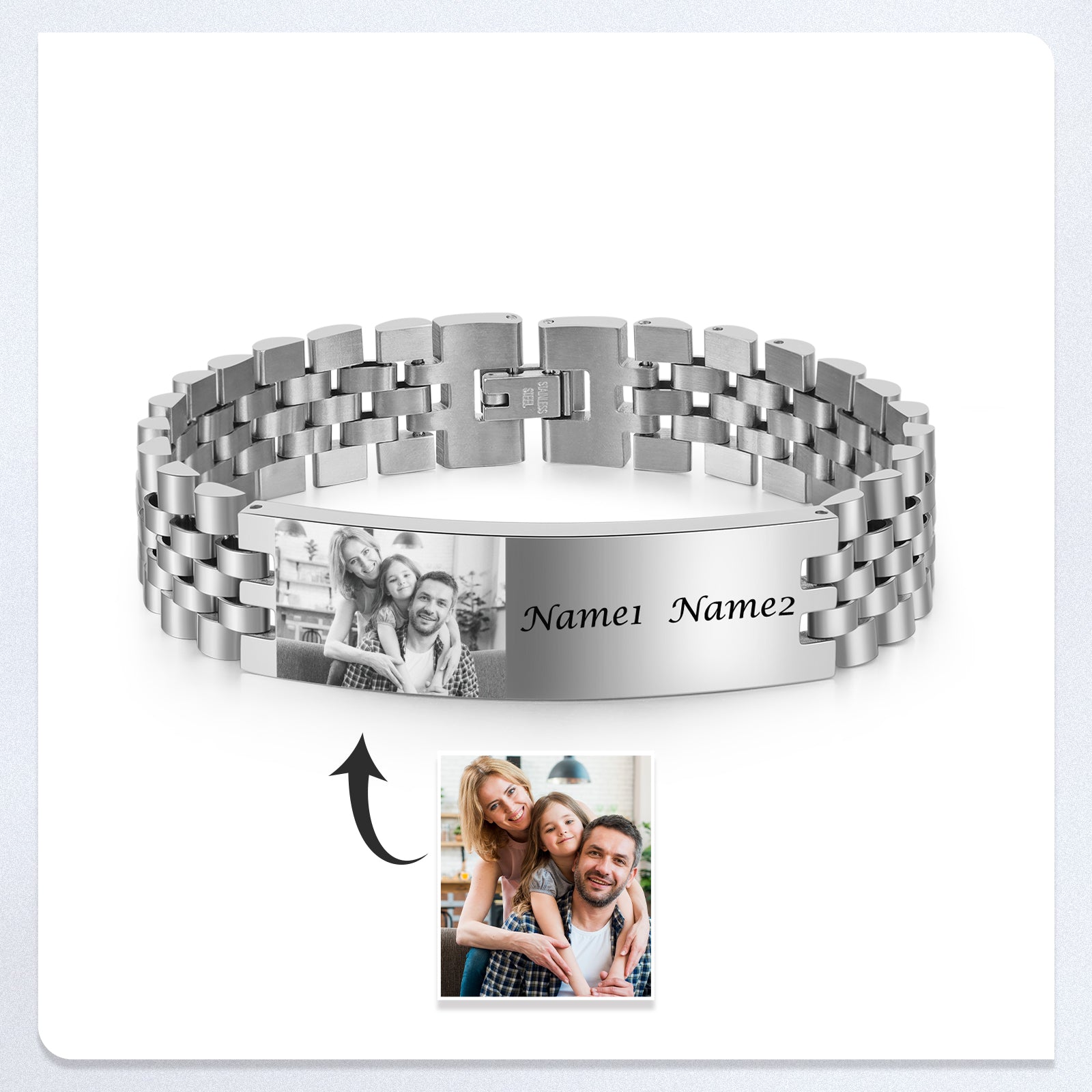 Custom Men's Photo Bracelet – Engraved Name Picture Gift for Him