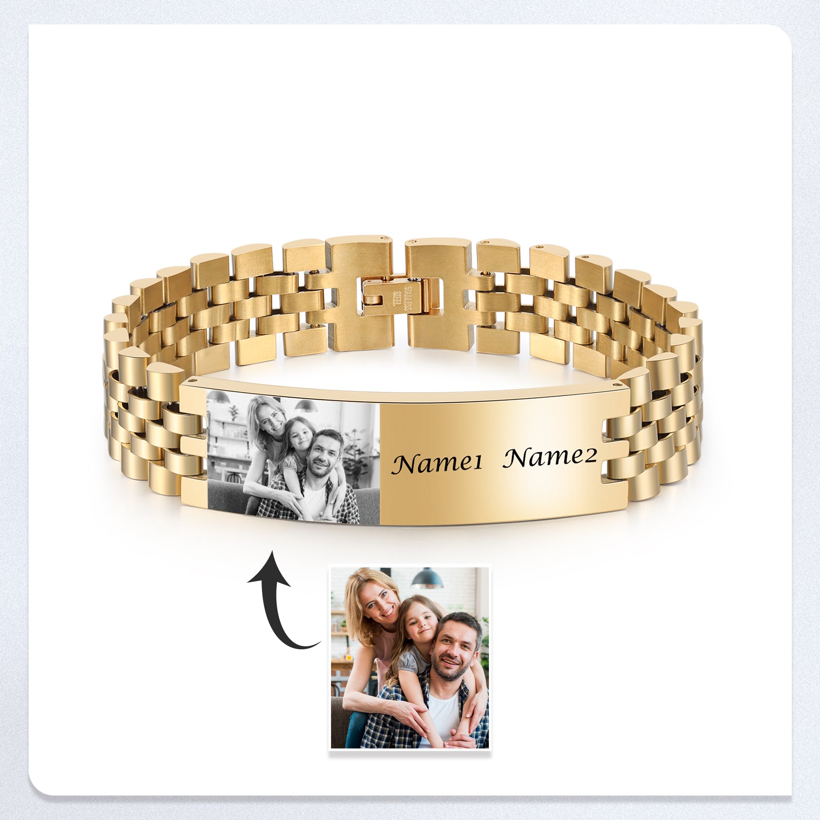 Engraved men’s bracelet with hidden photo insert