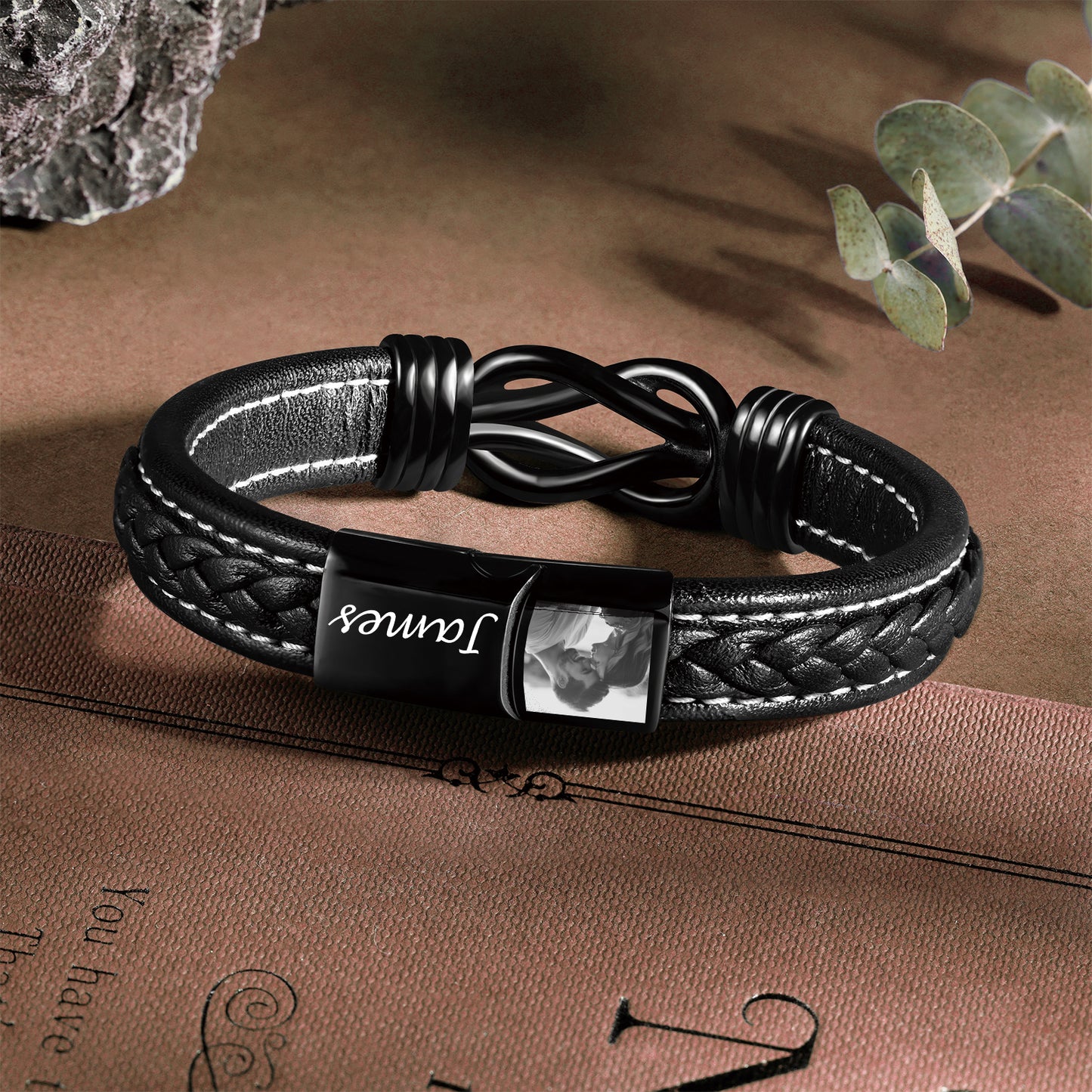 Engraved name and photo bracelet gift for boyfriend UK