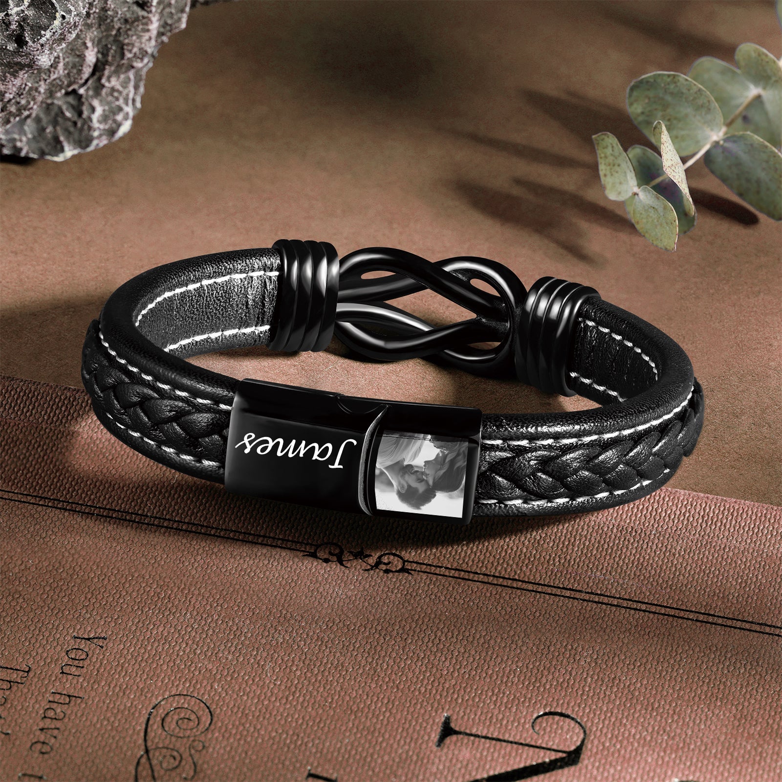 Engraved name and photo bracelet gift for boyfriend UK