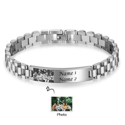 Engraved name plate bracelet with custom photo
