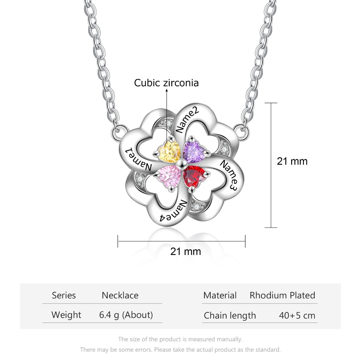 Flower pendant with heart-shaped birthstone charms for women