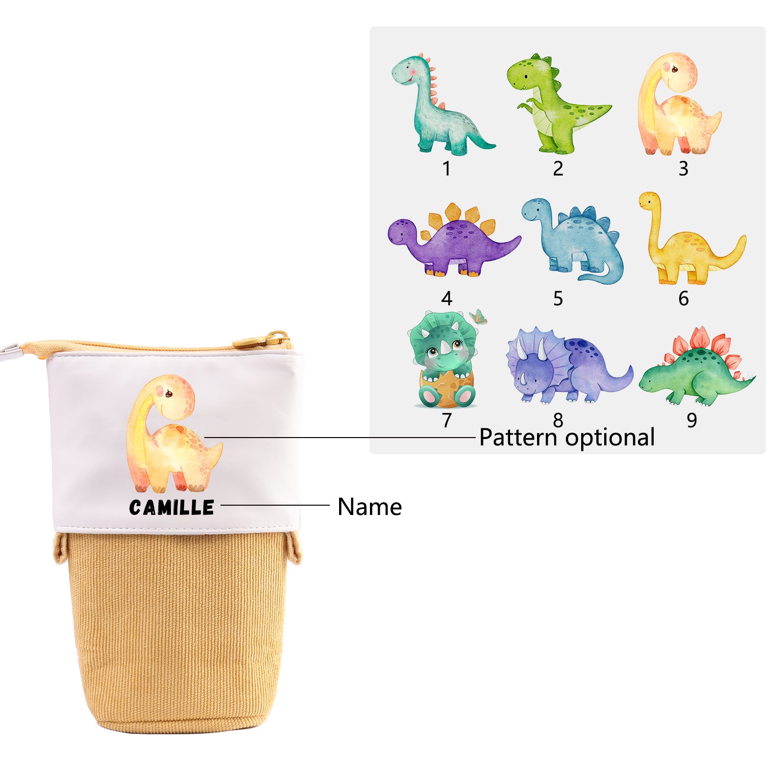 Personalised Dinosaur Pencil Case , Custom Name Pattern Pencil Case for Children 