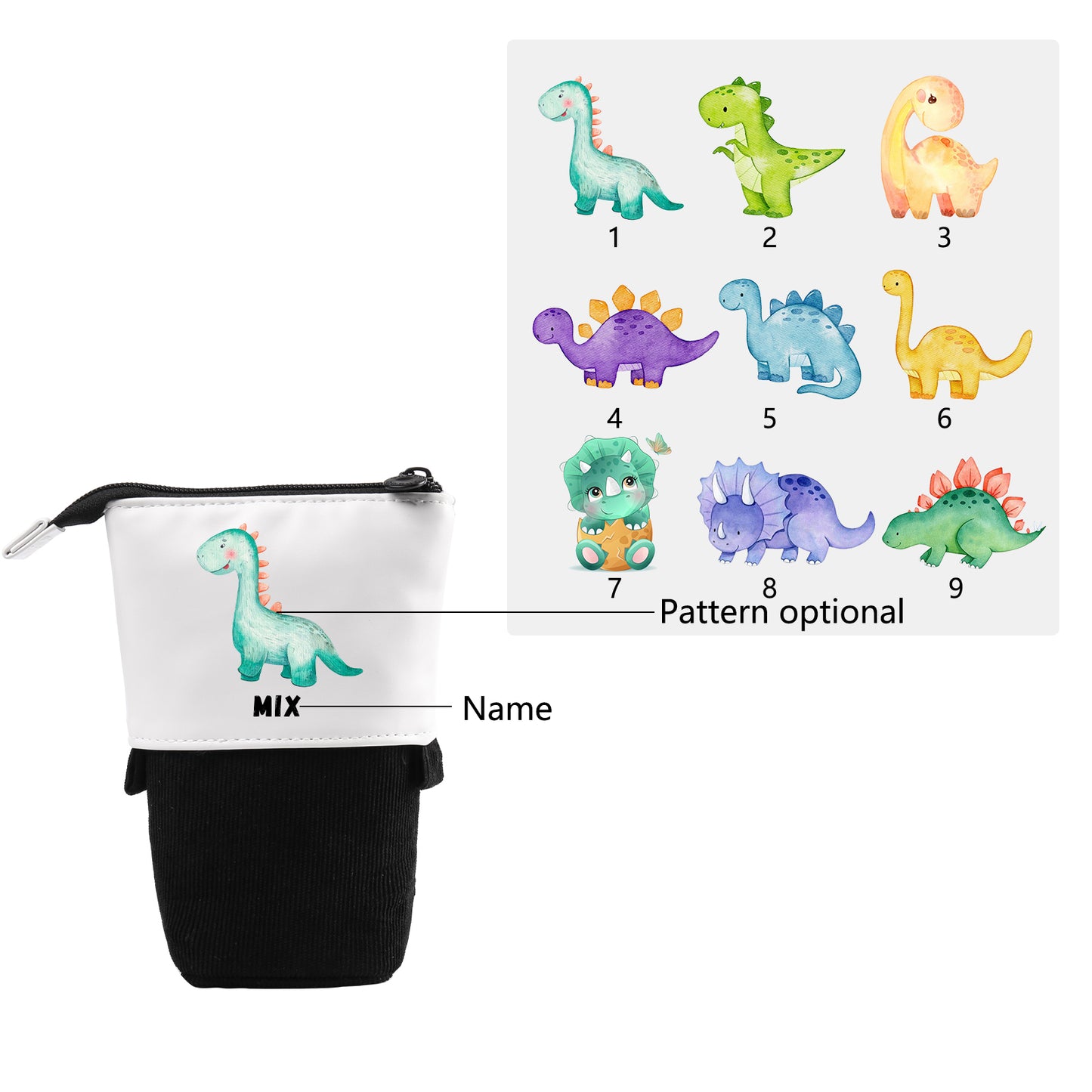 Personalised Dinosaur Pencil Case , Custom Name Pattern Pencil Case for Children 