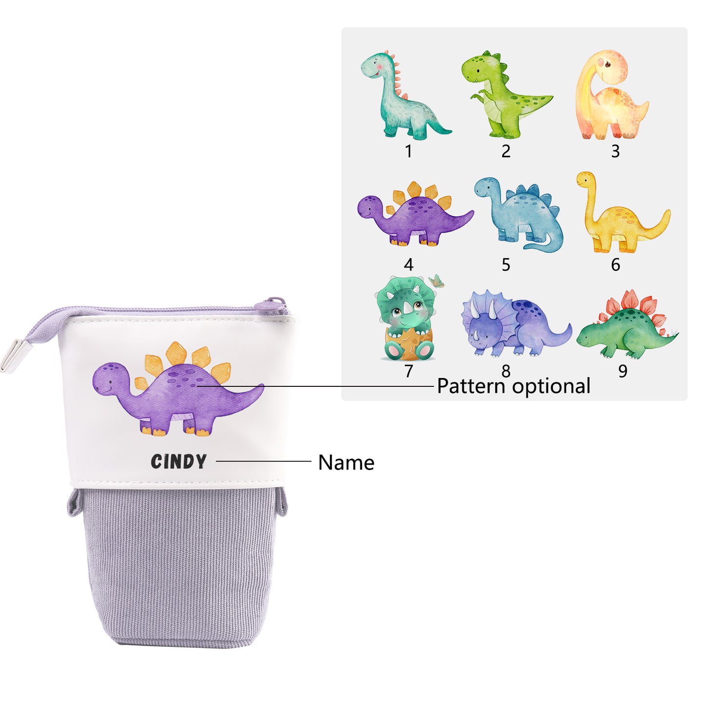 Personalised Dinosaur Pencil Case , Custom Name Pattern Pencil Case for Children 