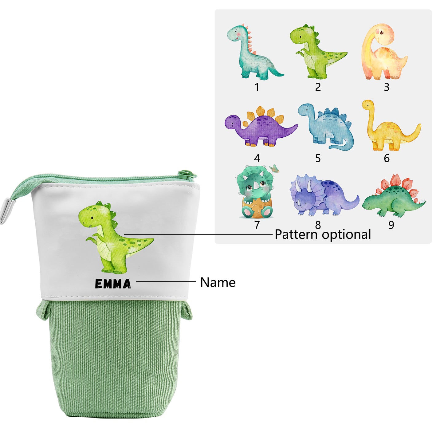 Personalised Dinosaur Pencil Case , Custom Name Pattern Pencil Case for Children 