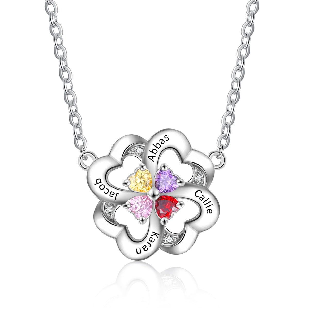 Personalised flower necklace with heart birthstones Christmas gift