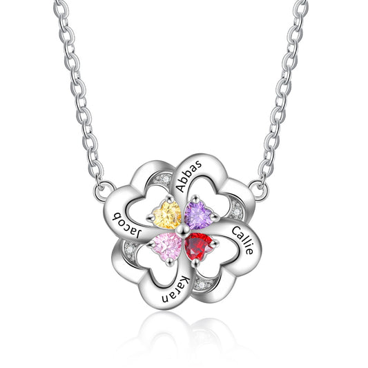 Personalised flower necklace with heart birthstones Christmas gift