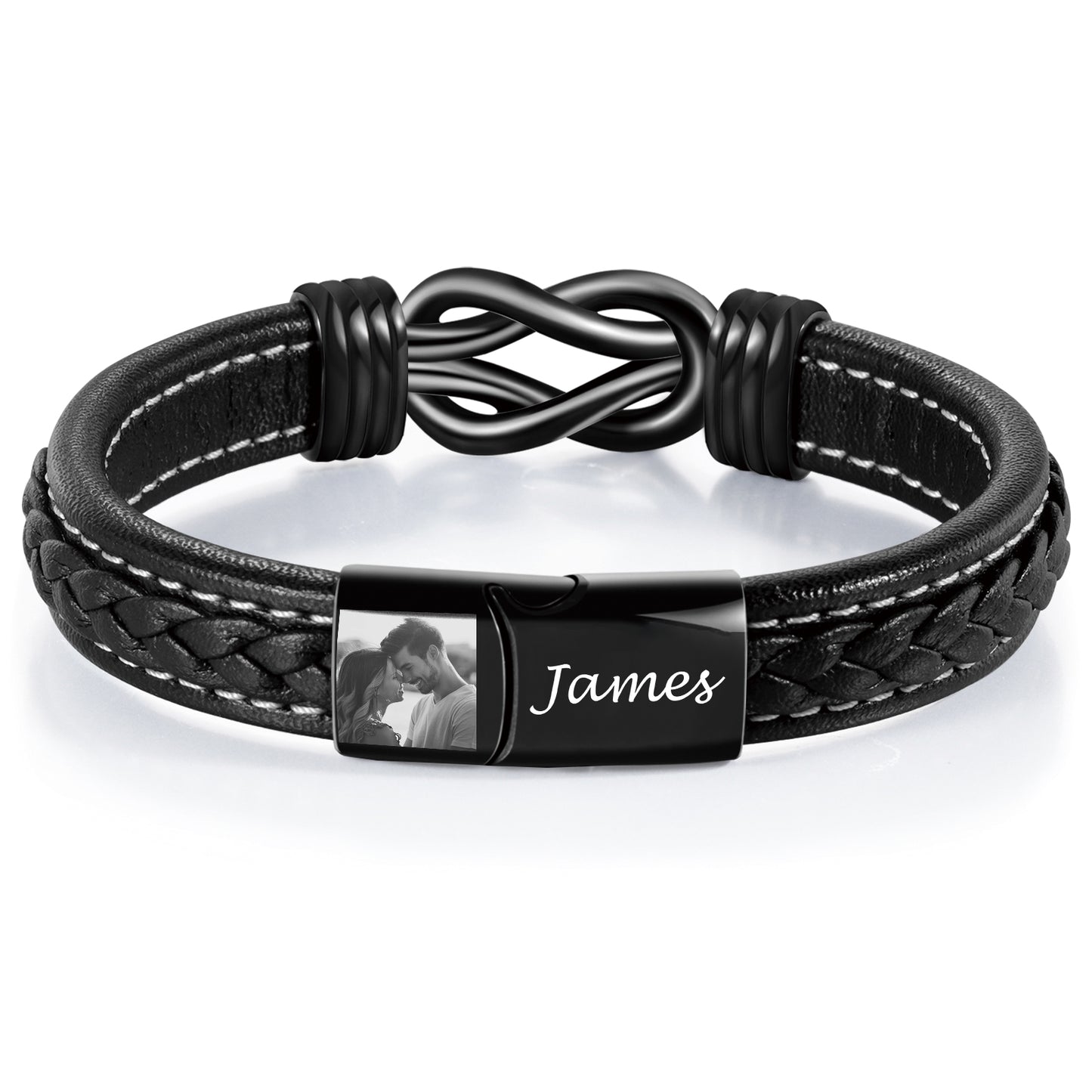 Personalised men’s leather bracelet with engraved photo and name
