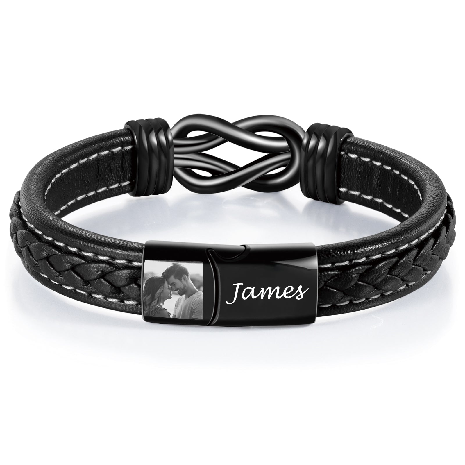 Personalised men’s leather bracelet with engraved photo and name