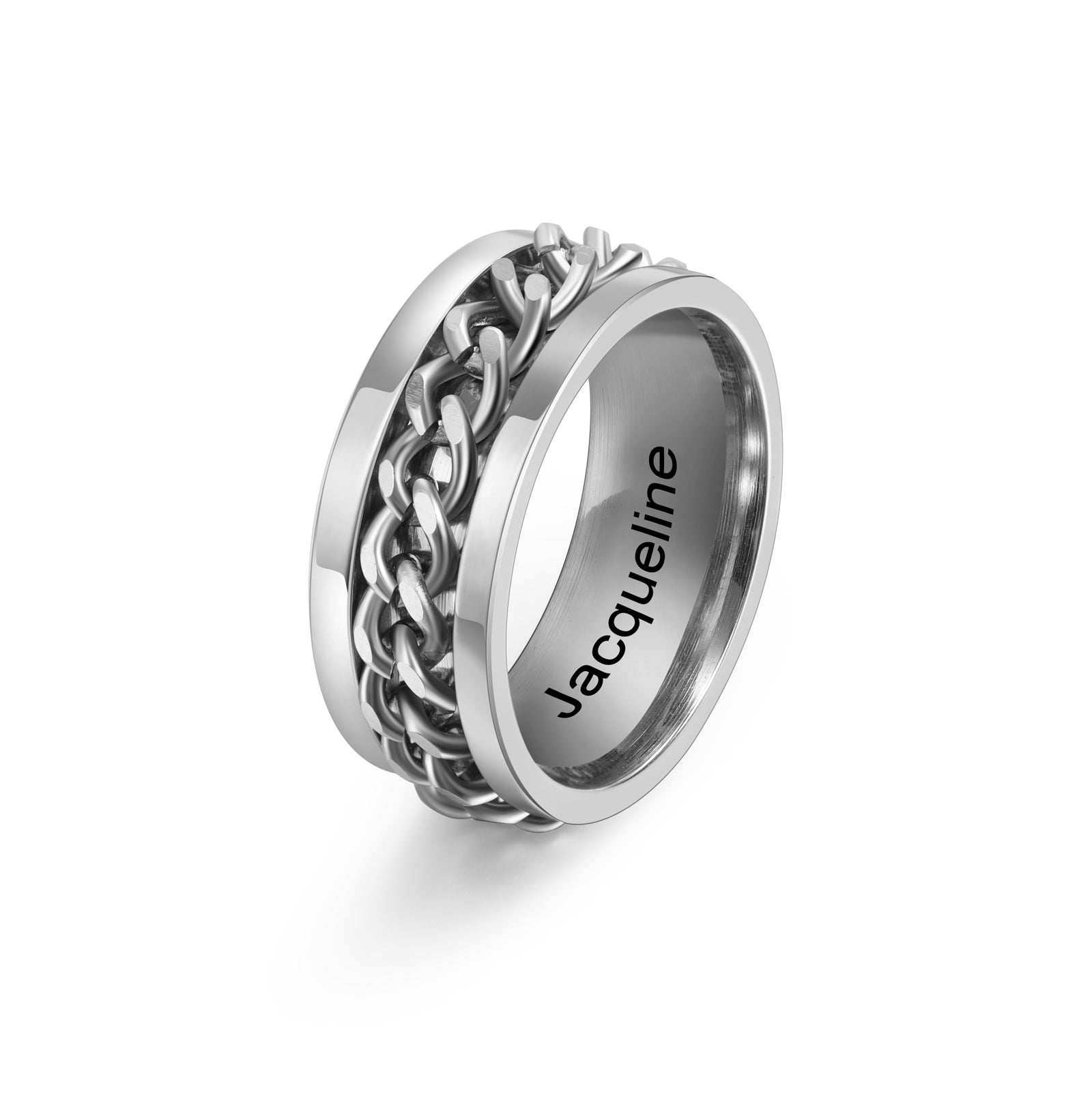 Personalised stainless steel anxiety ring for men
