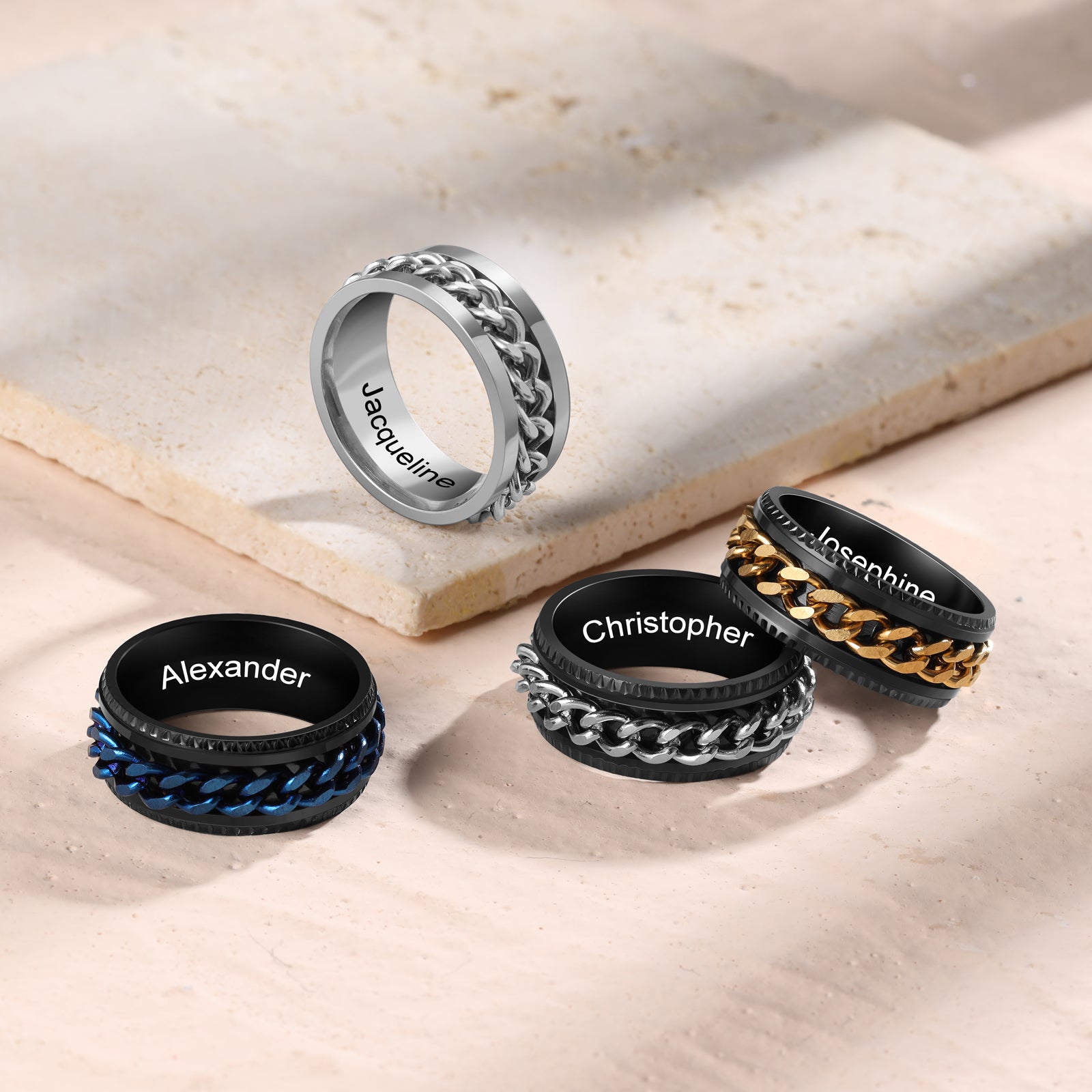 Stylish rotating chain anxiety ring for men