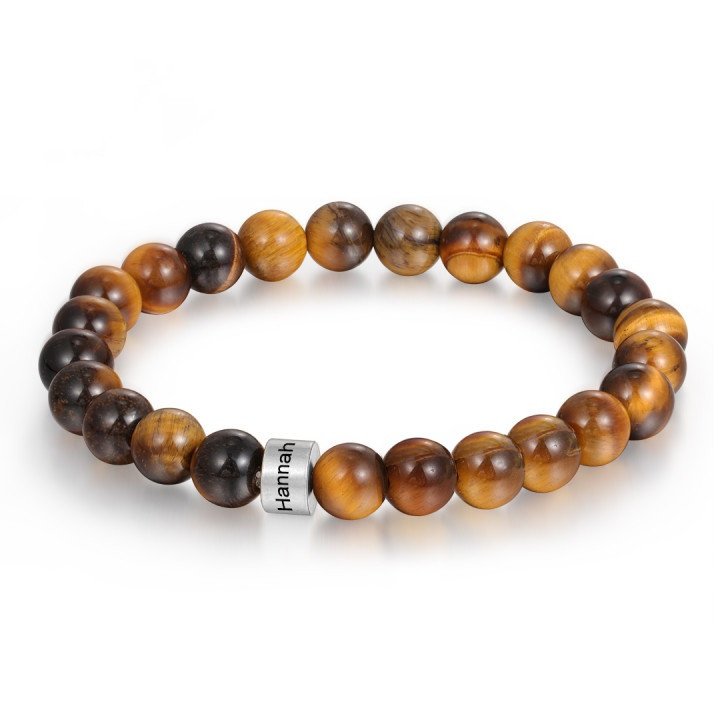  Tiger eye beaded men’s bracelet with engraved 1 bead.