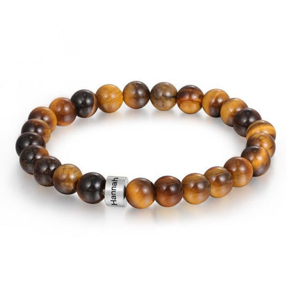  Tiger eye beaded men’s bracelet with engraved 1 bead.