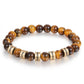  Tiger eye beaded men’s bracelet with engraved 5 gold beads.