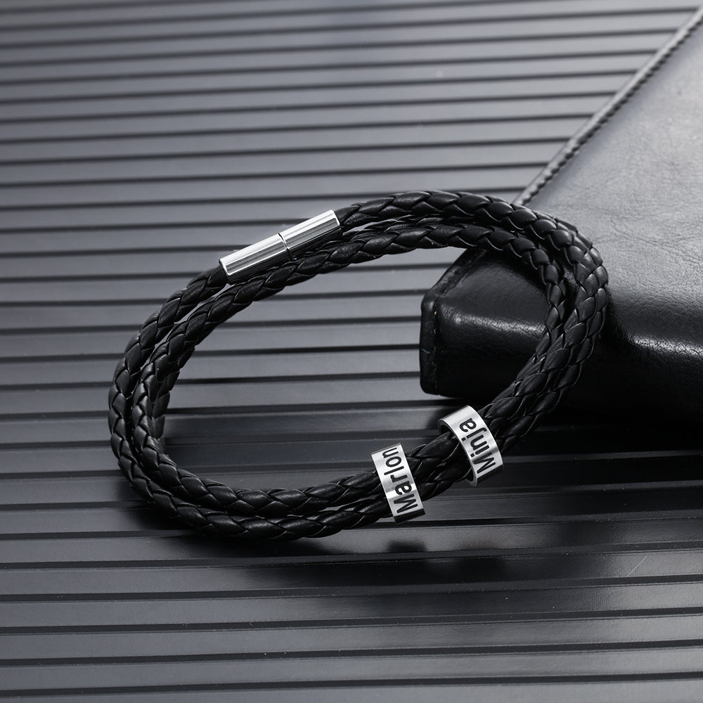 Custom Leather Bracelet for Men - Personalised Leather Bracelet for Him