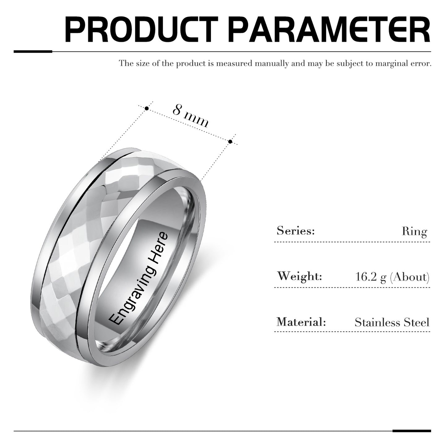 <p>Personalised Rings For Men | Men's Stainless Steel Ring | Personalised Faceted Ring For Him&nbsp;<br></p> <p>Wedding Band For Men | Engagement Ring Form Men&nbsp;</p>