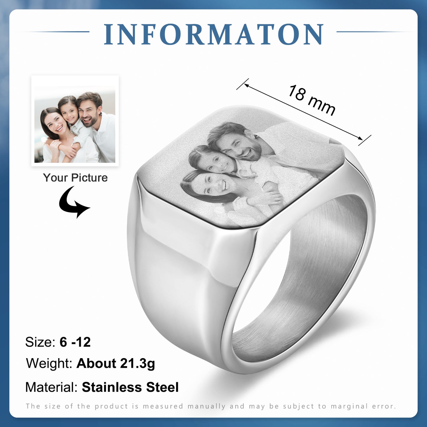 Customised Signet Ring For Men | Personalised Photo Ring For Him | Custom Signet Ring For Man