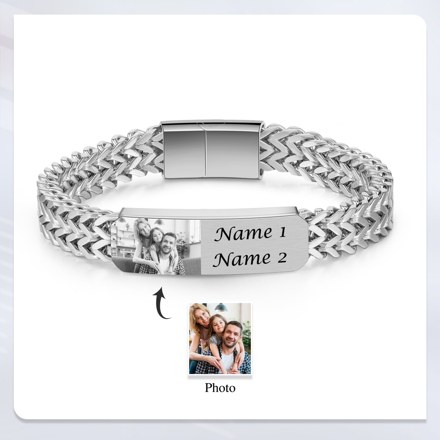 Personalised Photo Bracelet For Men | Bespoke Stainless Steel Bracelet For Men With Photo | Custom Gift for Dad | Anniversary Gift Idea for Him