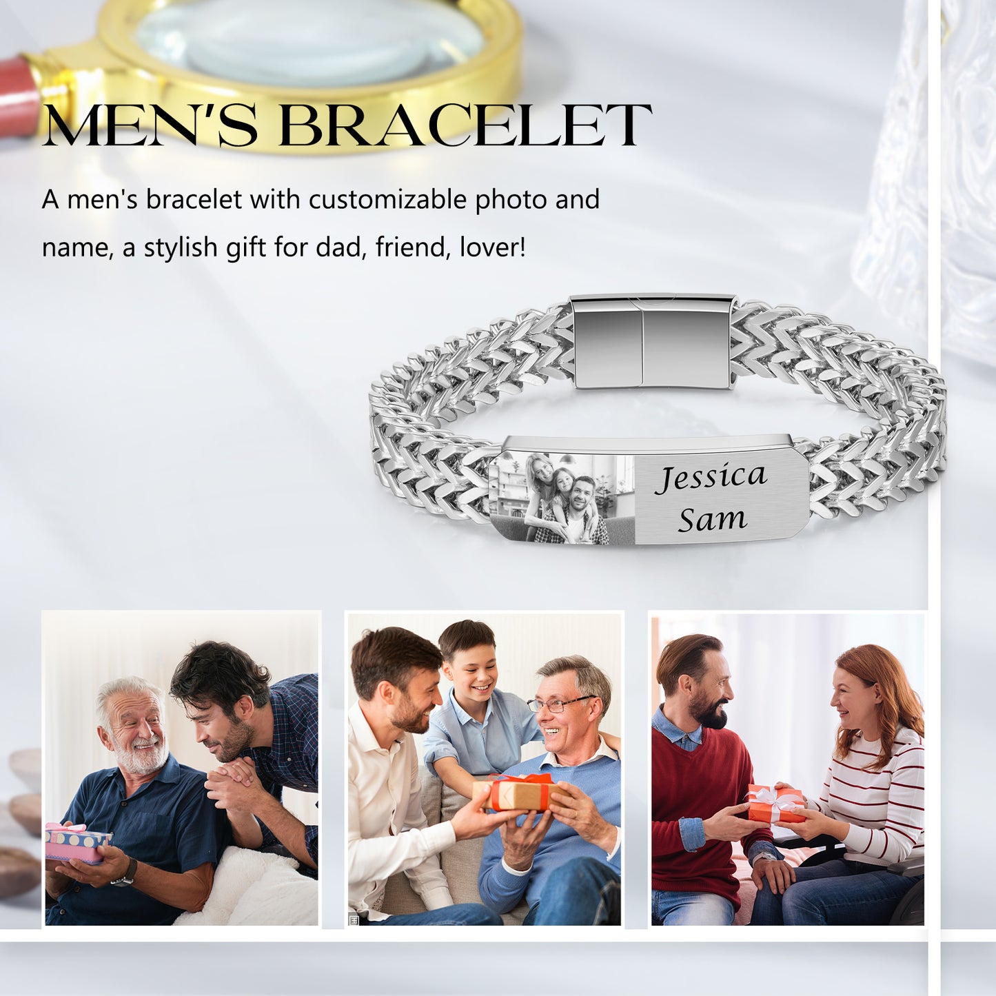 Personalised Photo Bracelet For Men | Bespoke Stainless Steel Bracelet For Men With Photo | Custom Gift for Dad | Anniversary Gift Idea for Him