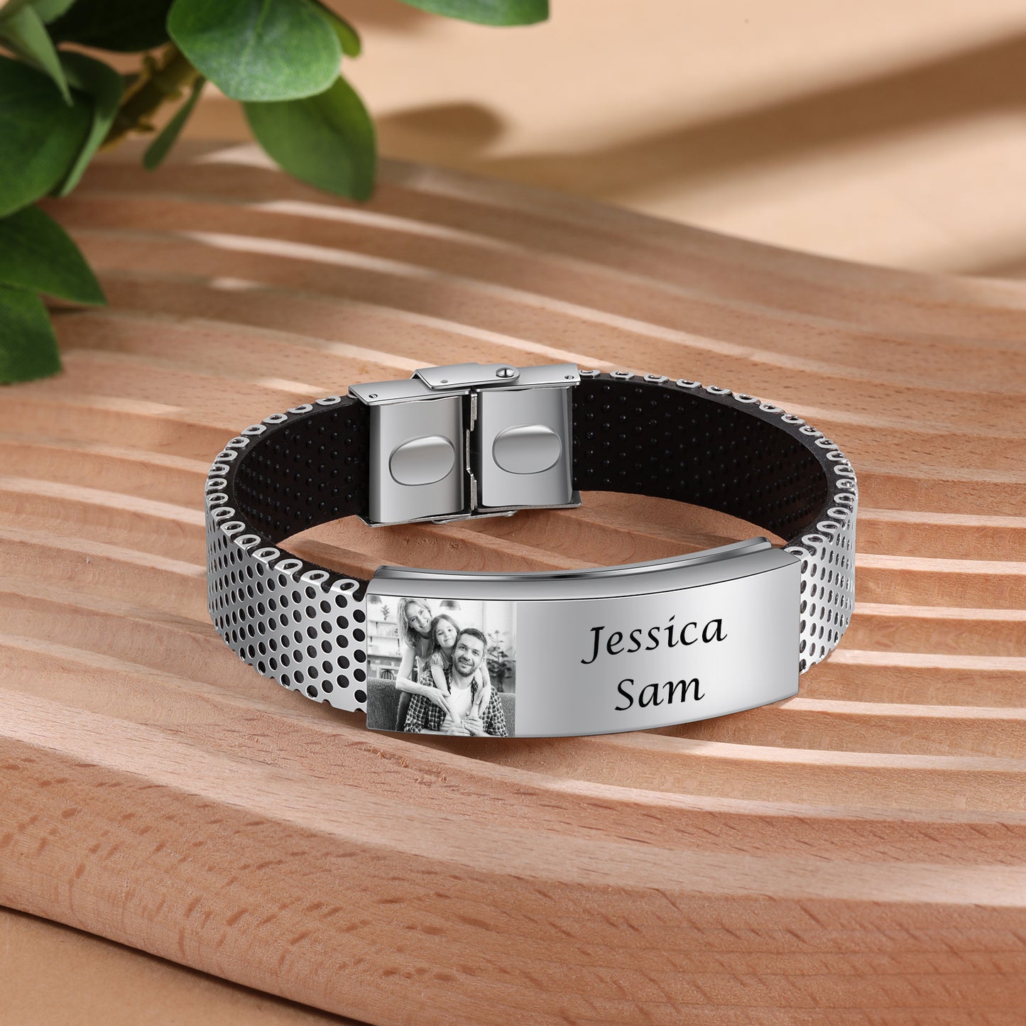 Personalised Photo Bracelet For Men with Engraved Names | Bespoke Stianless Steel Bracelet For Men With Photo | Customised Gift for Dad | Anniversary Gift Idea for Men