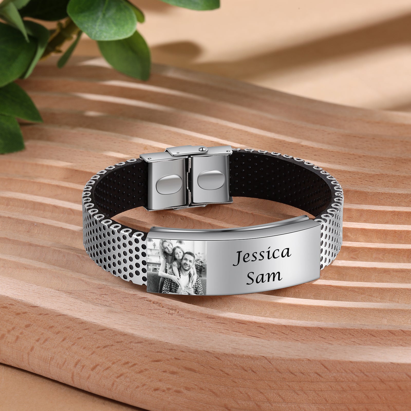 Personalised Photo Bracelet For Men with Engraved Names | Bespoke Stianless Steel Bracelet For Men With Photo | Customised Gift for Dad | Anniversary Gift Idea for Men