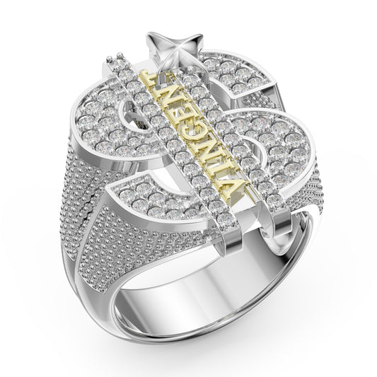 Custom Men's Dollar Ring | Personlaised 3D Name Ring For Men | Men's Hip hope Ring