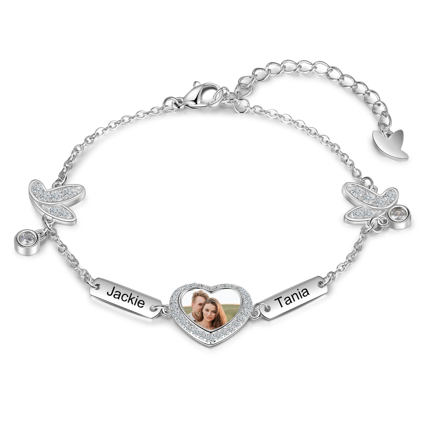 Personalised Photo Bracelet, Customised Bracelet with Engraved Names and Birthstones