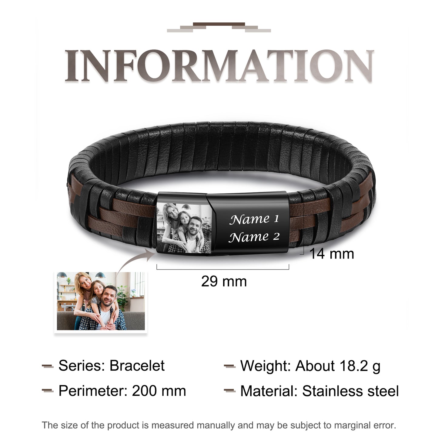 Customised Photo Leather Bracelet For Him | Bespoke Gift Idea For Father   This bracelet would make an amazing Father's day gift or a unique Anniversary gift for him 