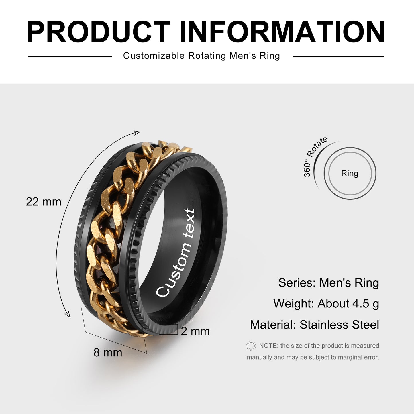 Custom Men's Ring | Personalised Rotatable Men's Wedding Men | Wedding Rings for Him