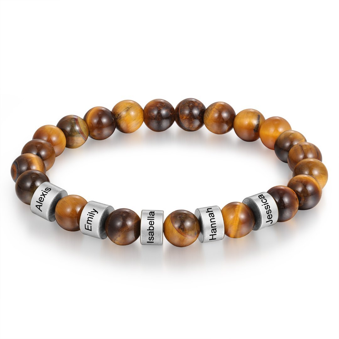 Personalised Beaded Bracelet For Men | Men's Beaded Bracelet | Tiger Eye Beads Bracelet | Personalised Beaded Jewellery