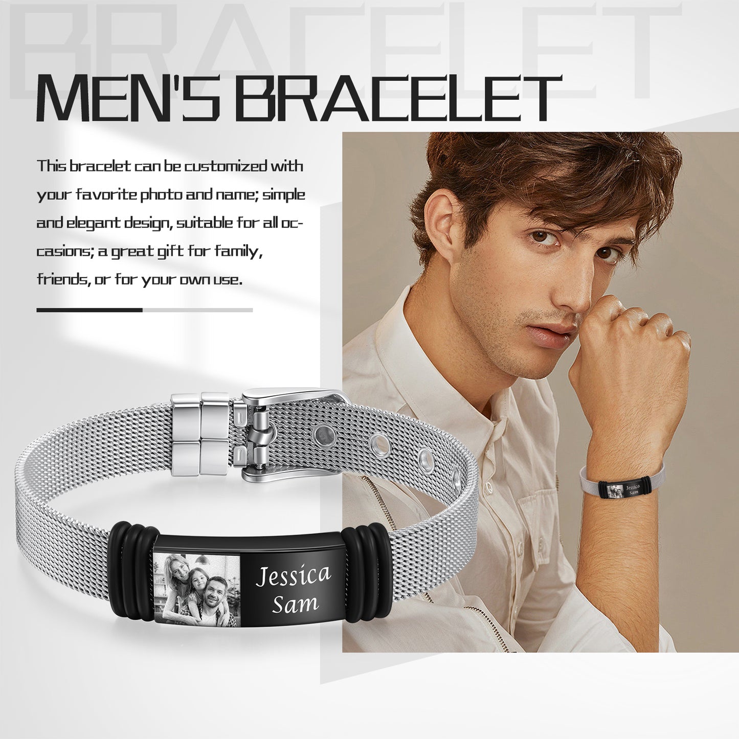 Personalised Photo Leather Bracelet For Men | Bespoke Leather Bracelet For Men With Photo | Customised Gift for Boyfriend | Anniversary Gift Form Men