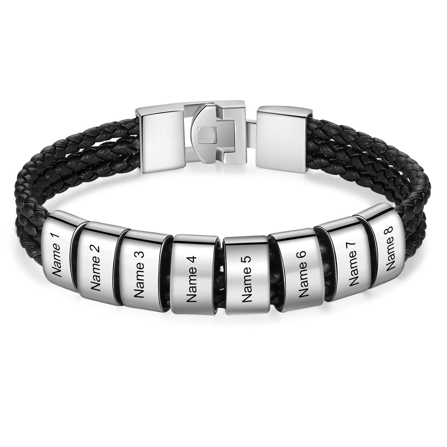 Custom Name Leather Bracelet for Men, Personalised charm bracelet for him