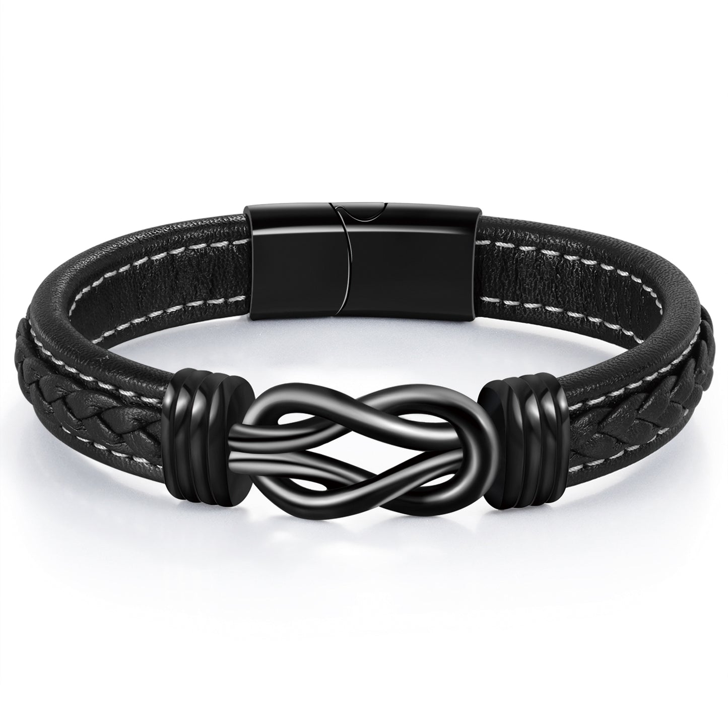 Personalised Men’s Leather Bracelet with Photo & Engraved Name – Custom Stainless Steel Photo Bracelet – Christmas Gift for Husband, Boyfriend or Dad