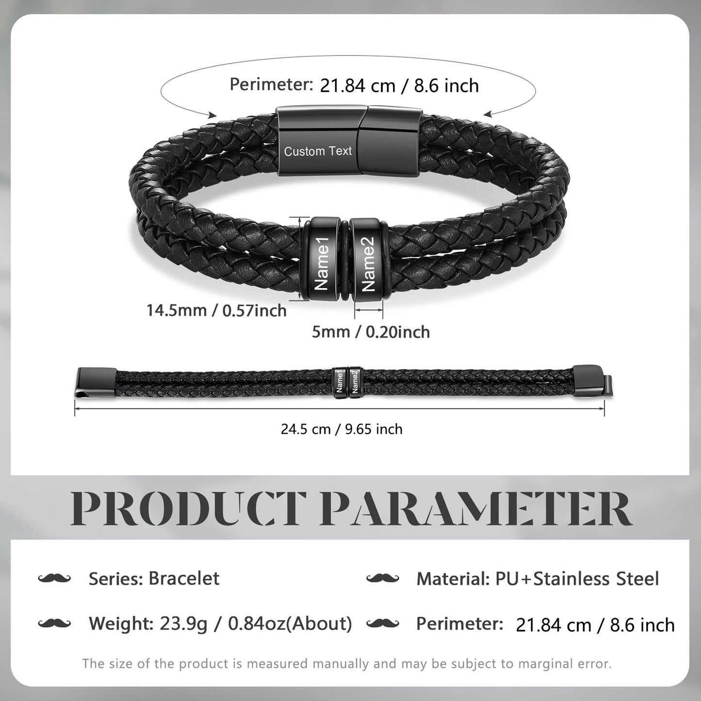Custom Leather Bracelet For Men - Personalised Men's Leather Bracelet