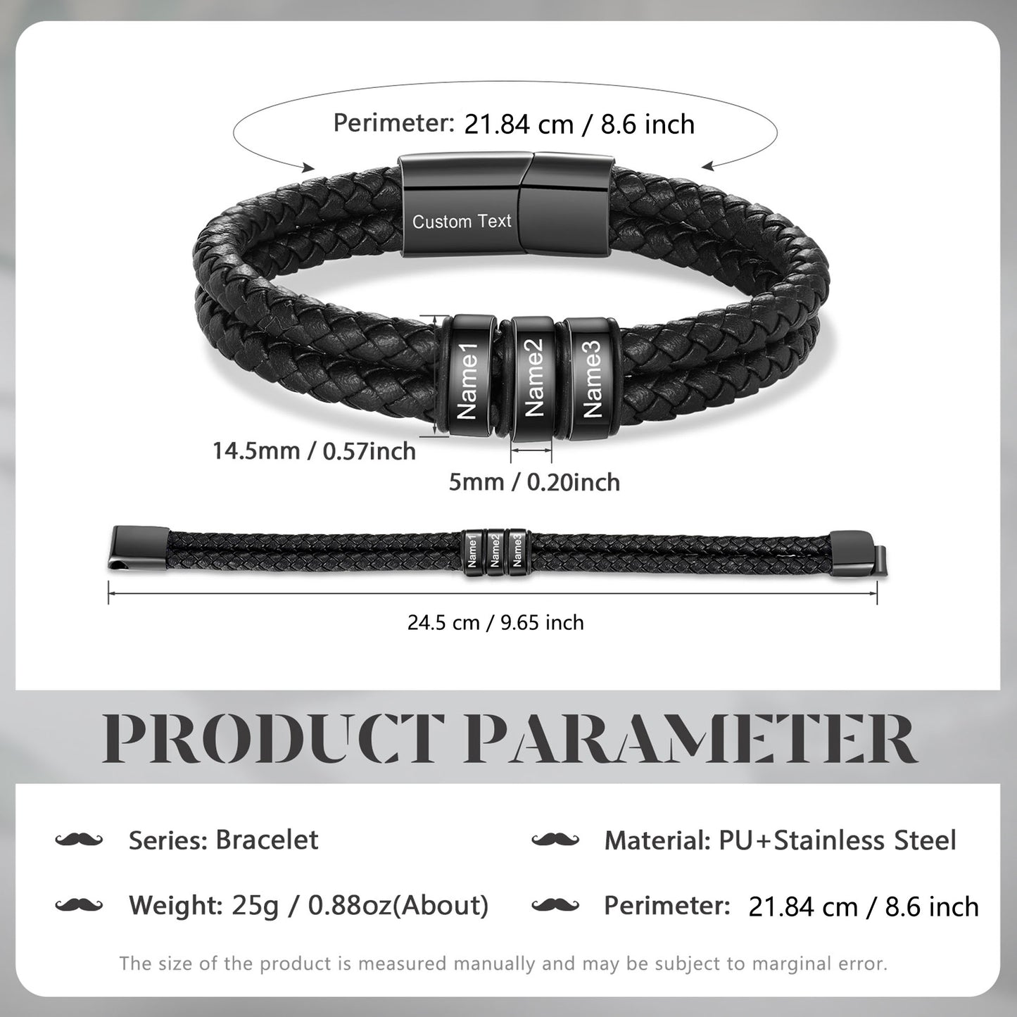 Custom Leather Bracelet For Men - Personalised Men's Leather Bracelet