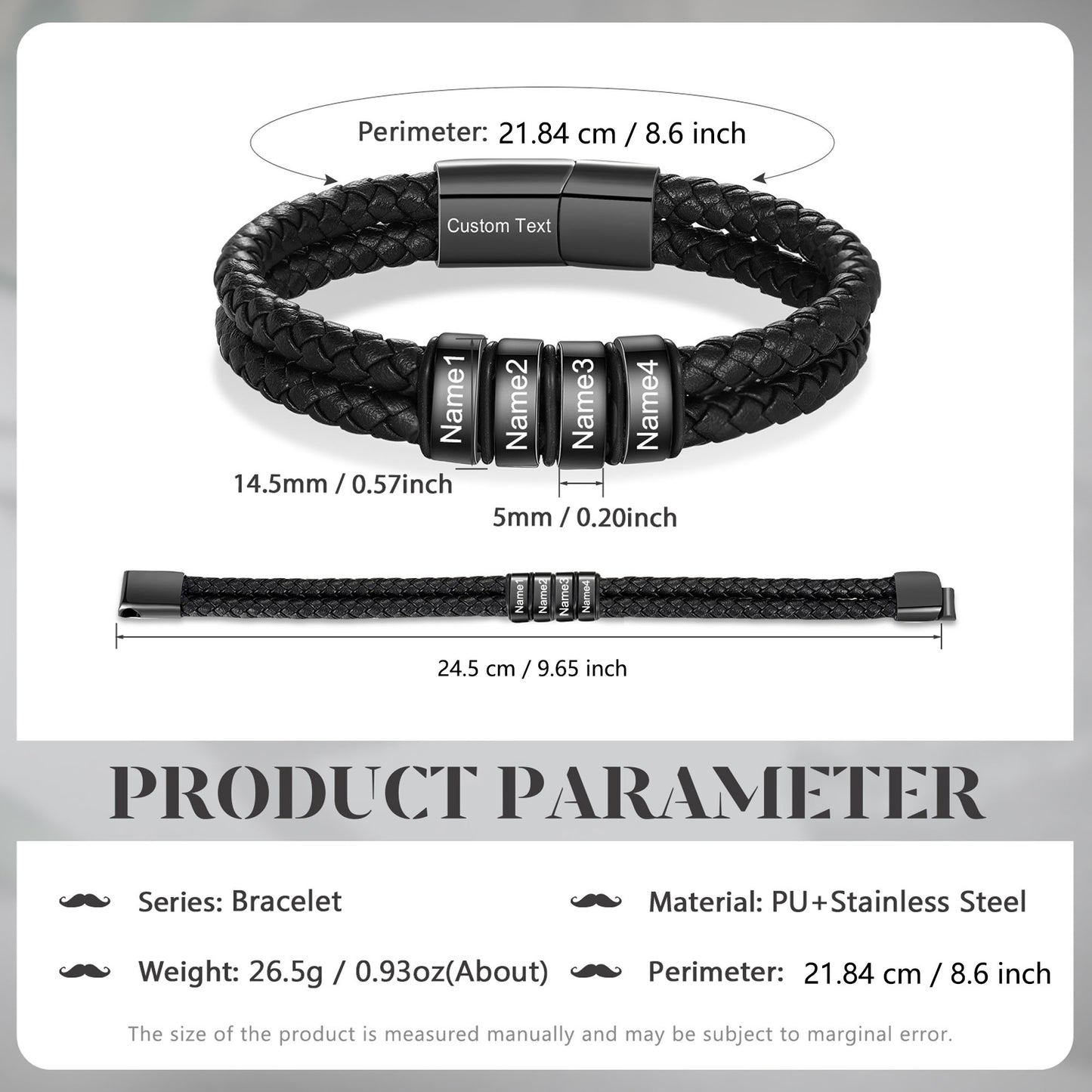 Custom Leather Bracelet For Men - Personalised Men's Leather Bracelet