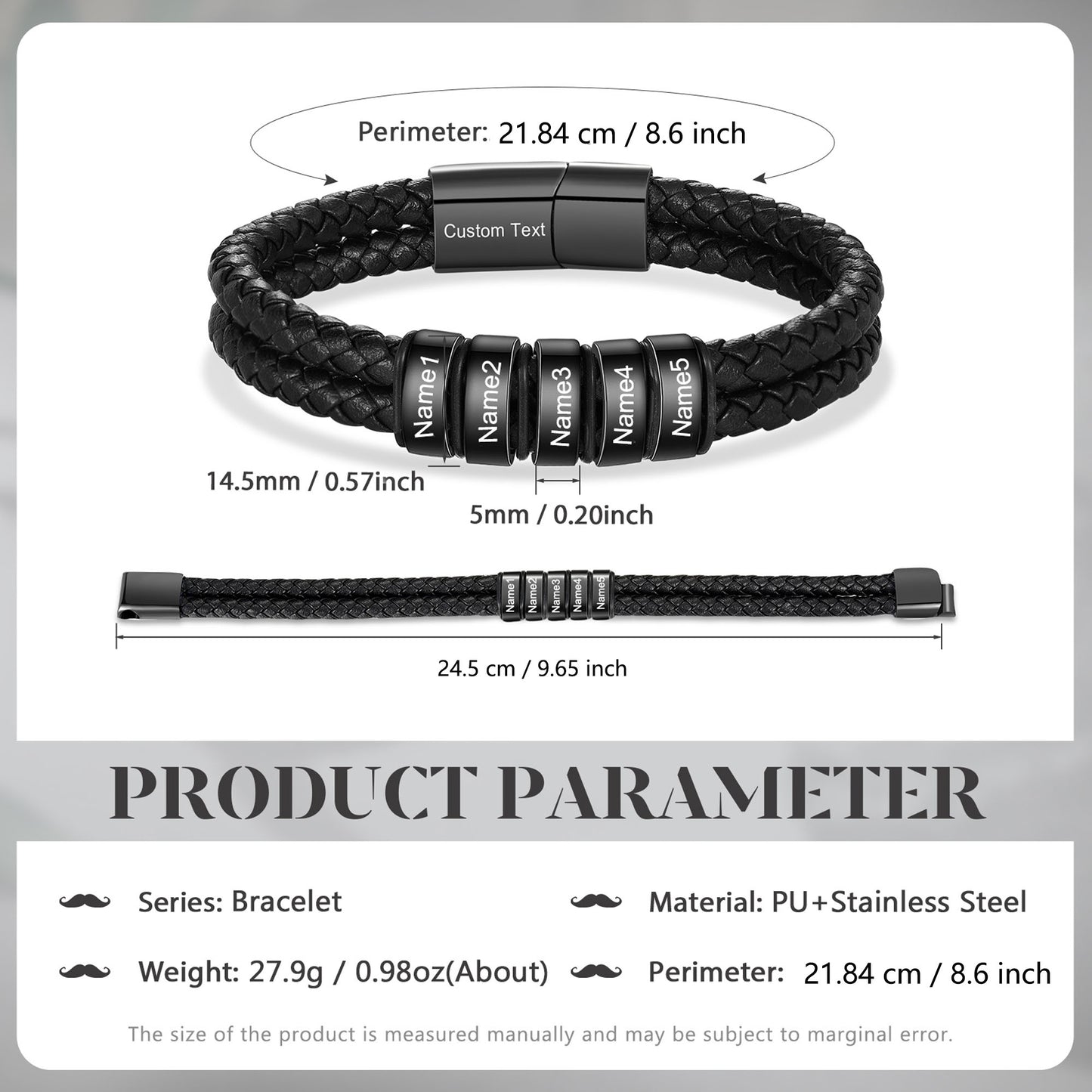 Custom Leather Bracelet For Men - Personalised Men's Leather Bracelet