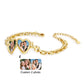 Personalised gold-plated heart bracelet with two photo inserts on white background