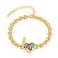 Gold-plated personalised bracelet with open heart locket holding two photographs