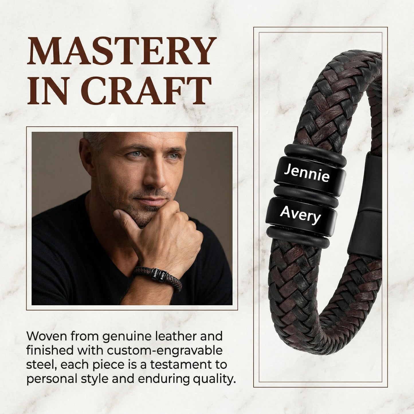 Custom Men Leather Bracelet - Personalised Bracelet for Men