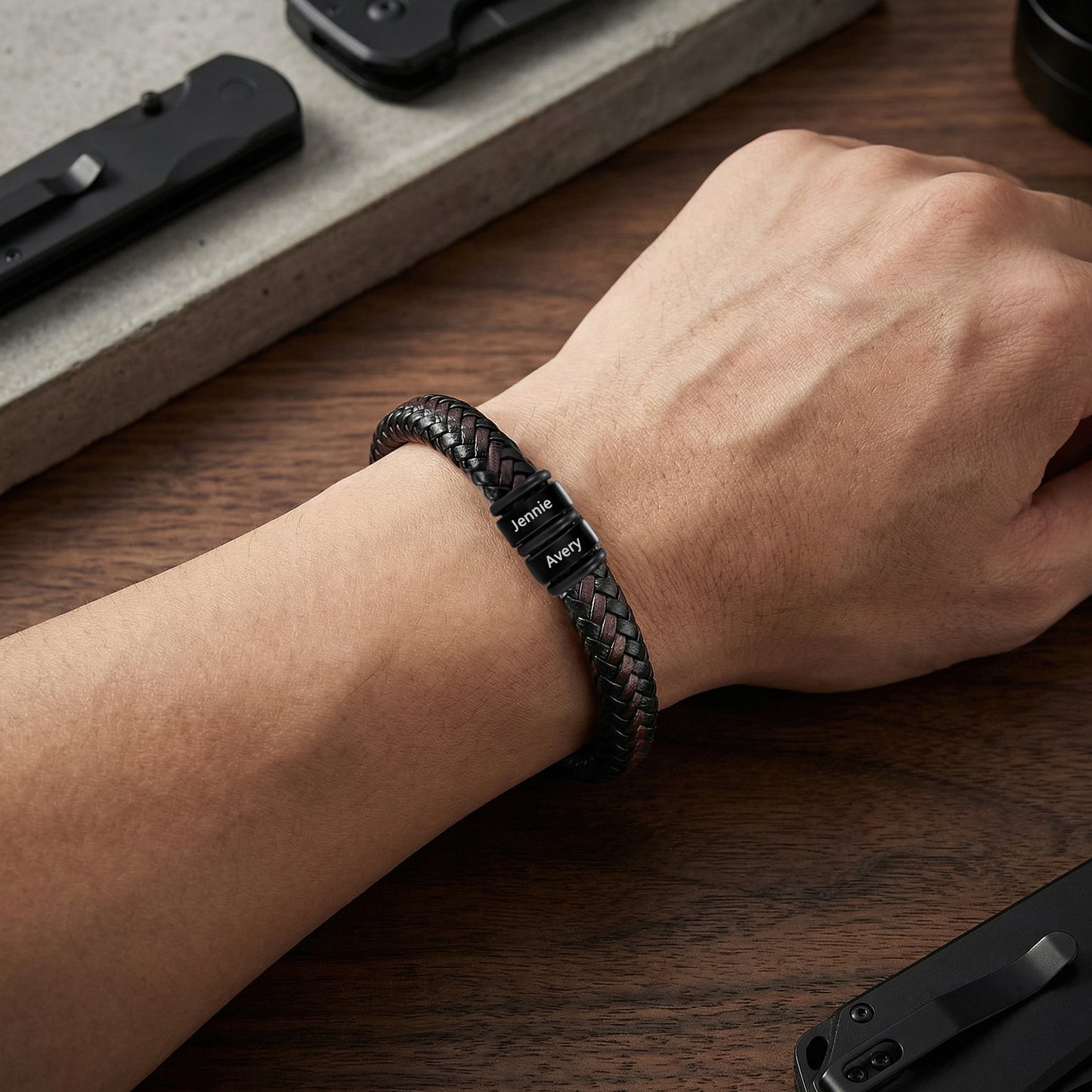 Custom Men Leather Bracelet - Personalised Bracelet for Men