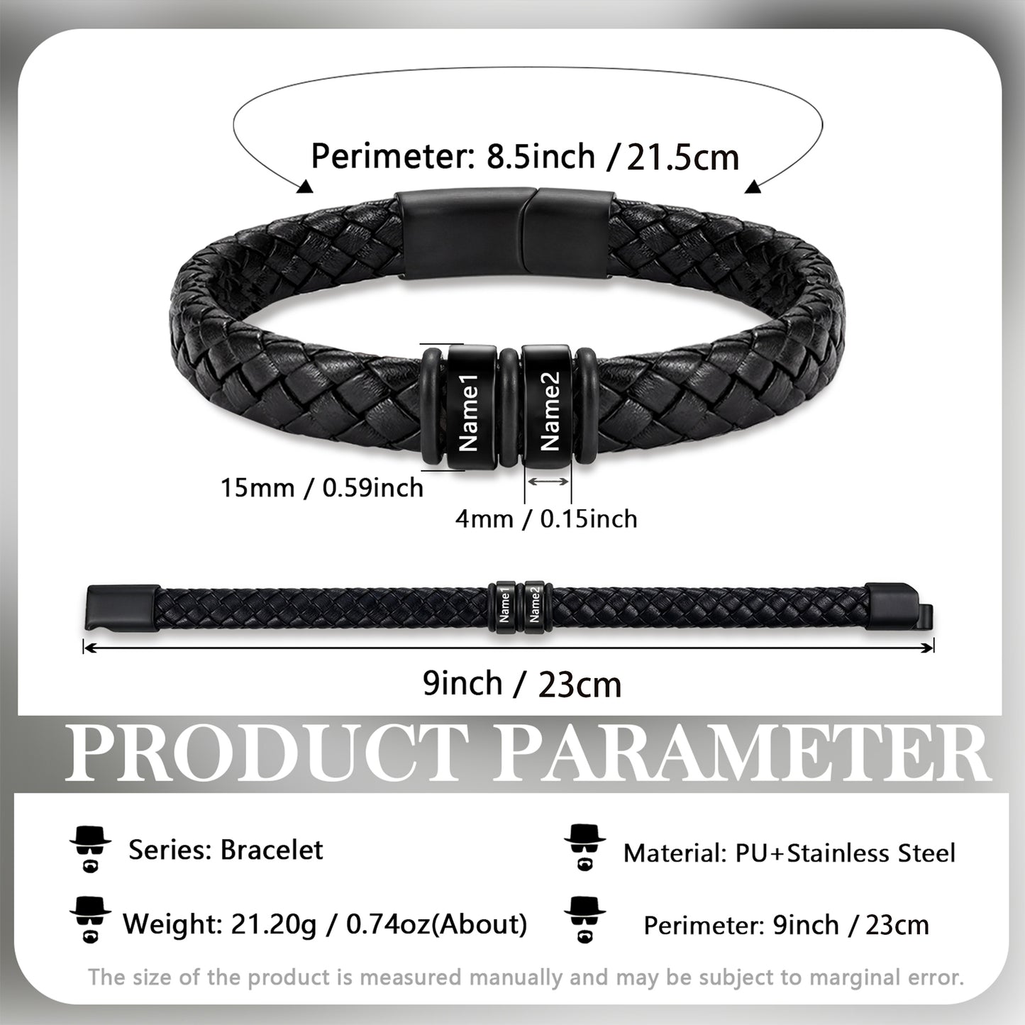 Custom Men Leather Bracelet - Personalised Bracelet for Men