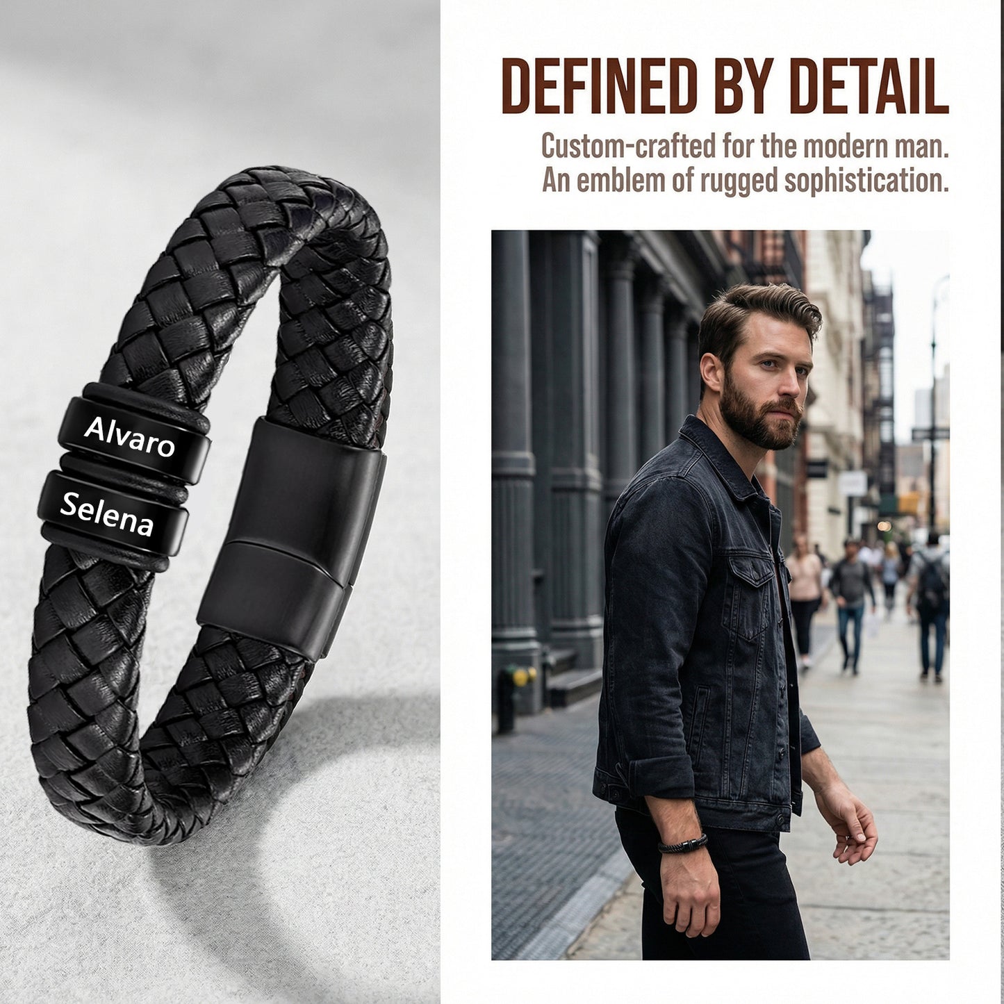 Custom Men Leather Bracelet - Personalised Bracelet for Men